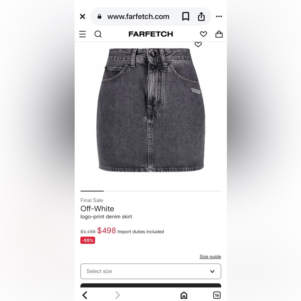 Off-White Charcoal Mini Skirt in excellent condition